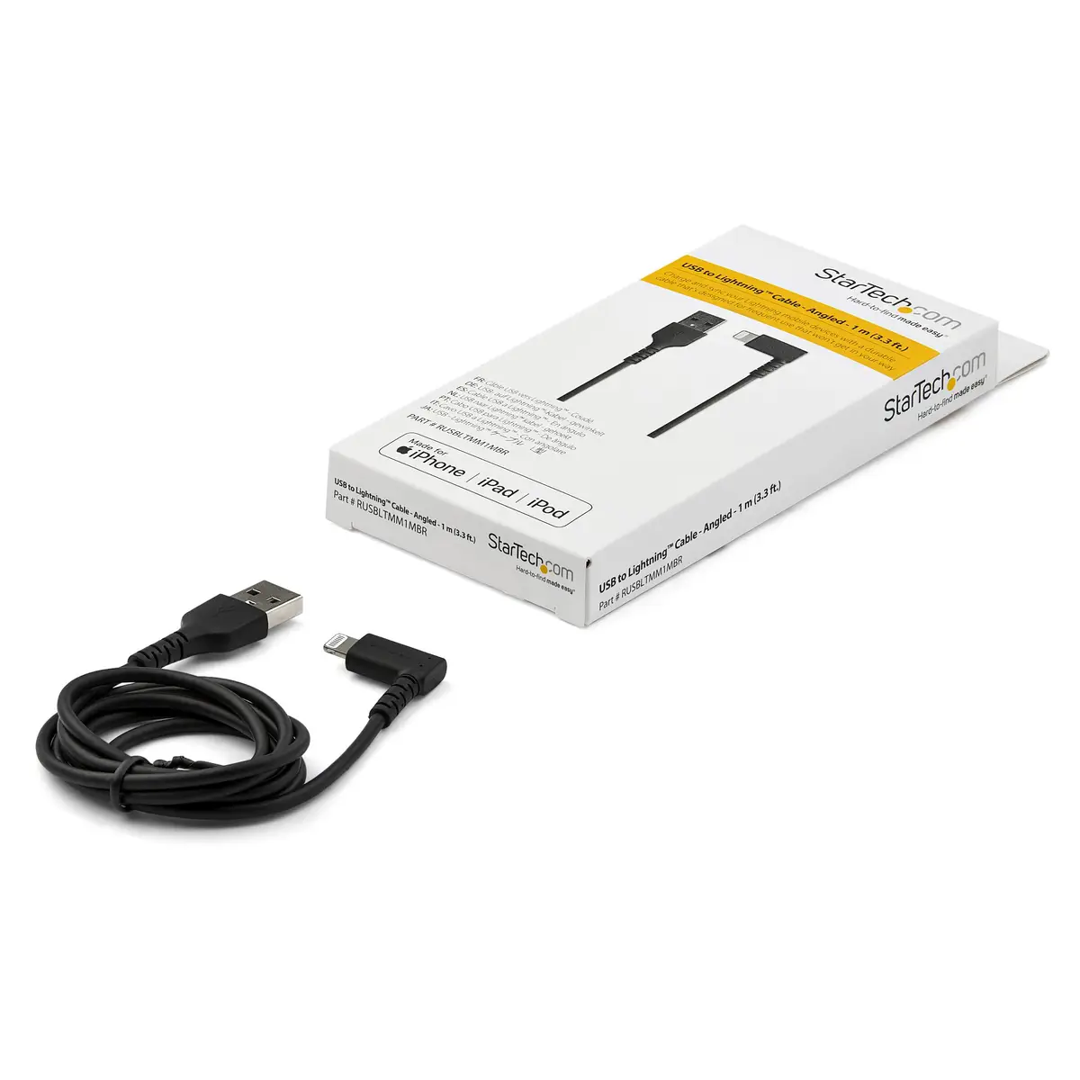 abgewinkeltes Lightning- auf USB-Kabel Schwarz 1 m