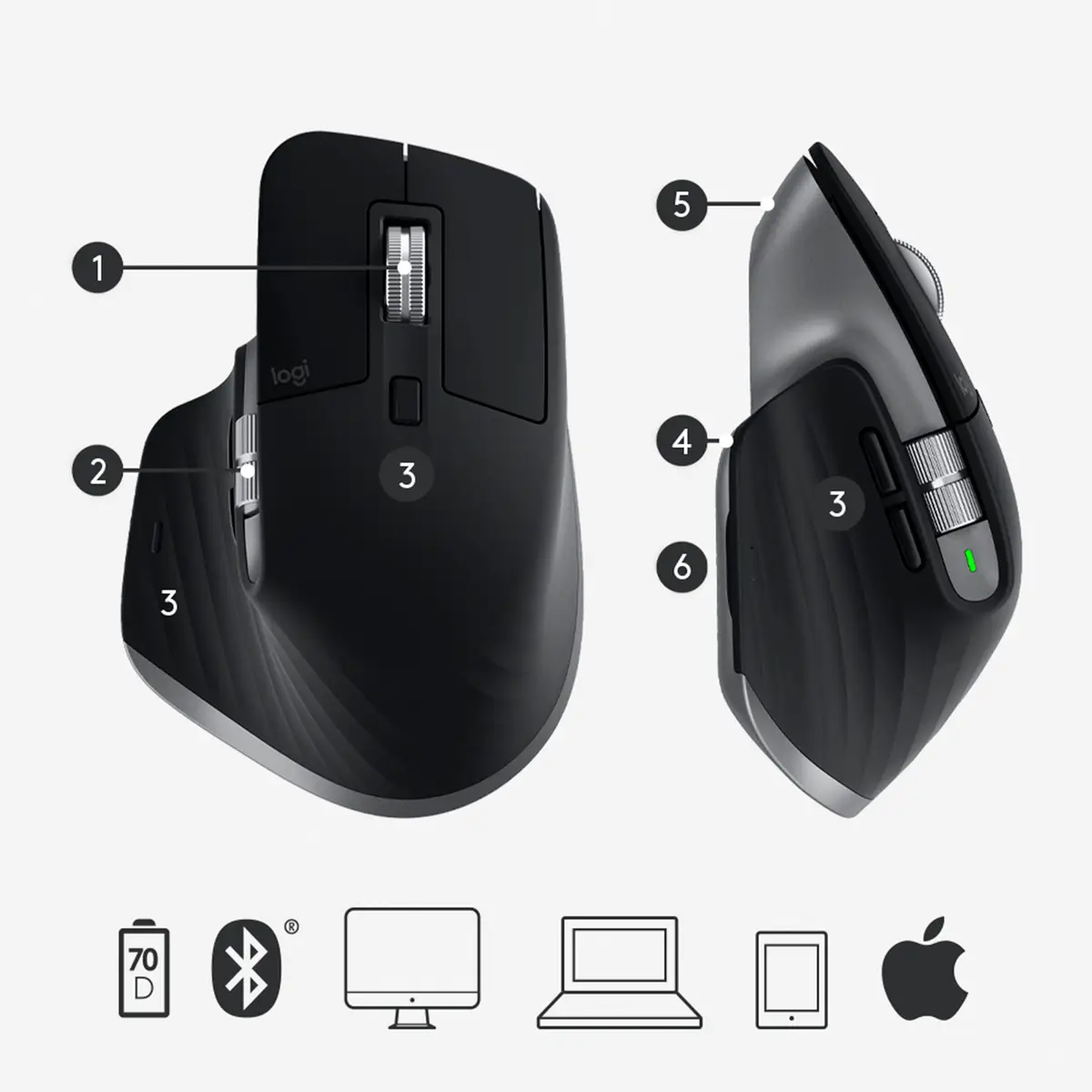 MX Master für MAC 3 Maus Wireless Grau inkl. Wireless Empfänger