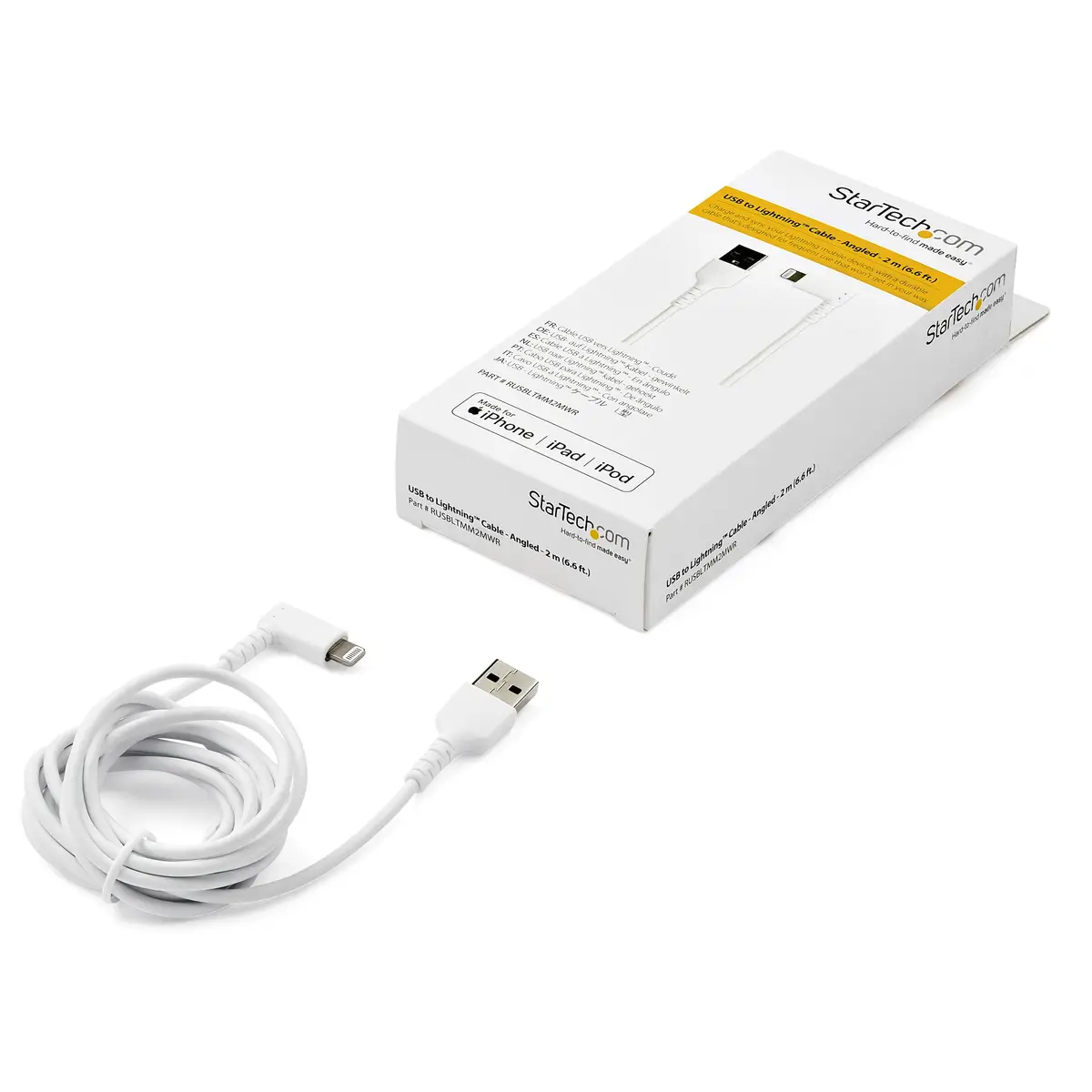 abgewinkeltes Lightning- auf USB-Kabel Stecker/Stecker Weiß 2m