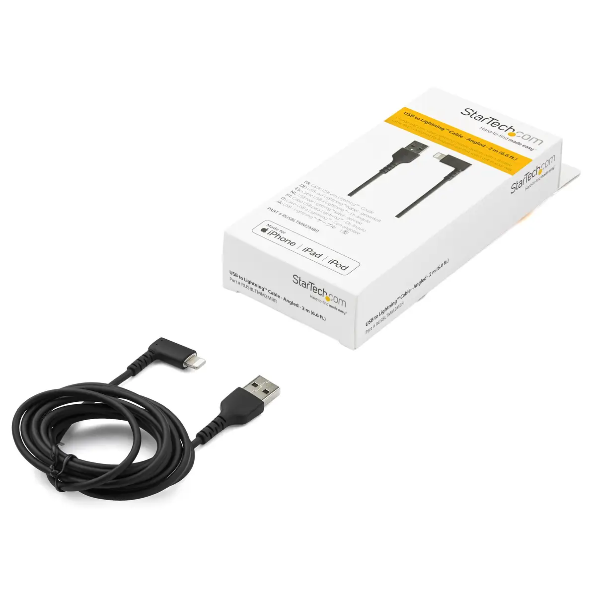 abgewinkeltes Lightning- auf USB-Kabel Stecker/Stecker Schwarz 2m