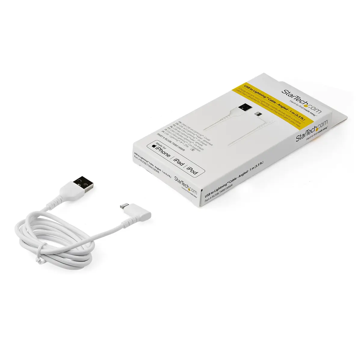 abgewinkeltes Lightning- auf USB-Kabel Stecker/Stecker Weiß 1m