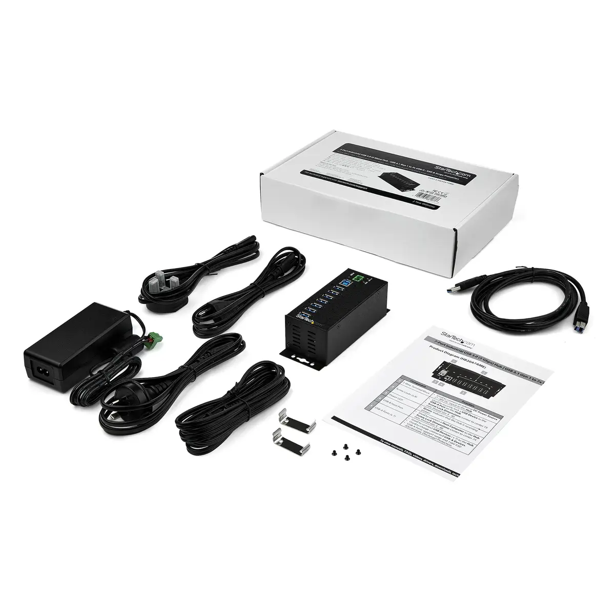 Industrieller USB 3.0-Hub 7 Ports und externes Netzteil Überspannungsschutz