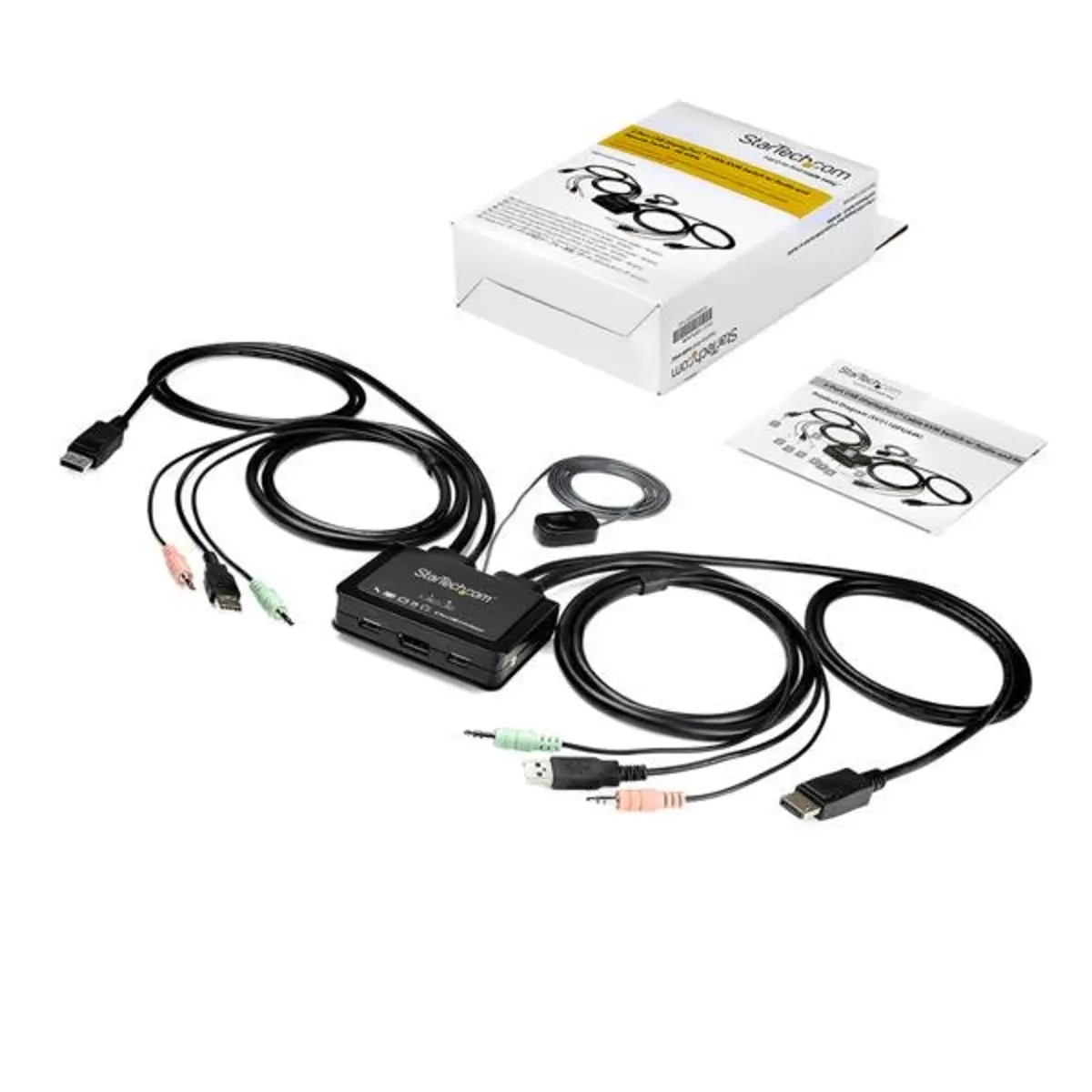 2 Port USB 4K60Hz DisplayPort KVM Switch mit eingebauten Kabeln