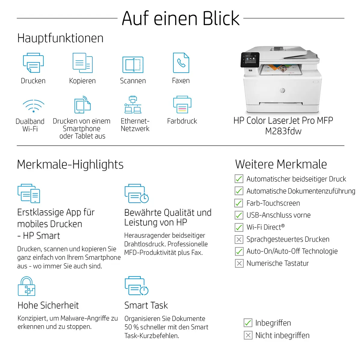 Color LaserJet Pro MFP M283fdw A4 All-in-One Drucker/Kopierer/Scanner/Fax Farblaserdruck