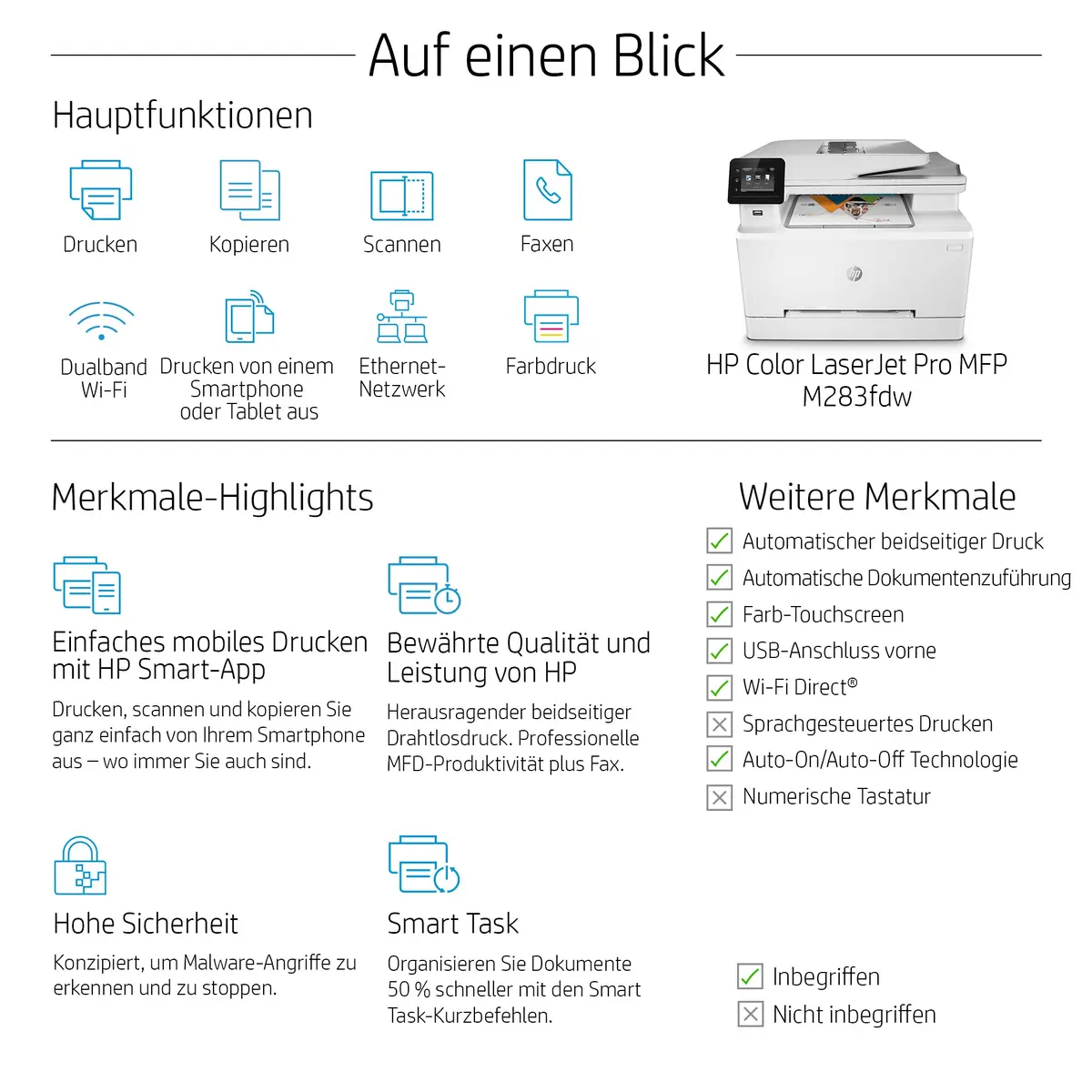 Color LaserJet Pro MFP M283fdw A4 All-in-One Drucker/Kopierer/Scanner/Fax Farblaserdruck