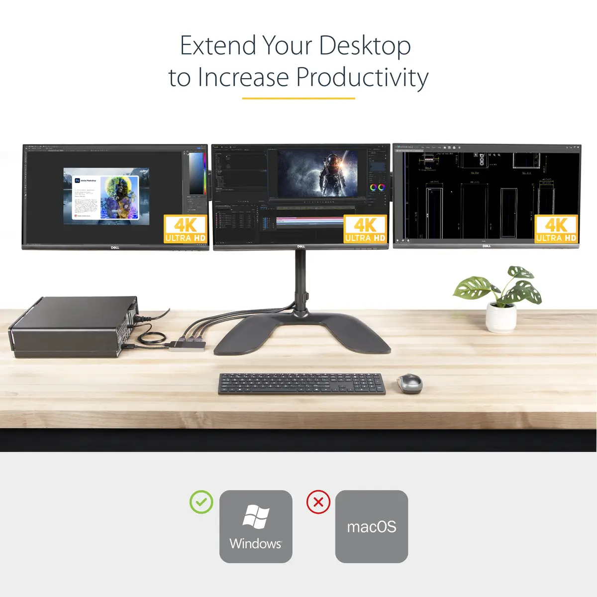 3-Port DisplayPort MST Hub 3x4K DP 1.4-Multi Monitor Splitter Windows