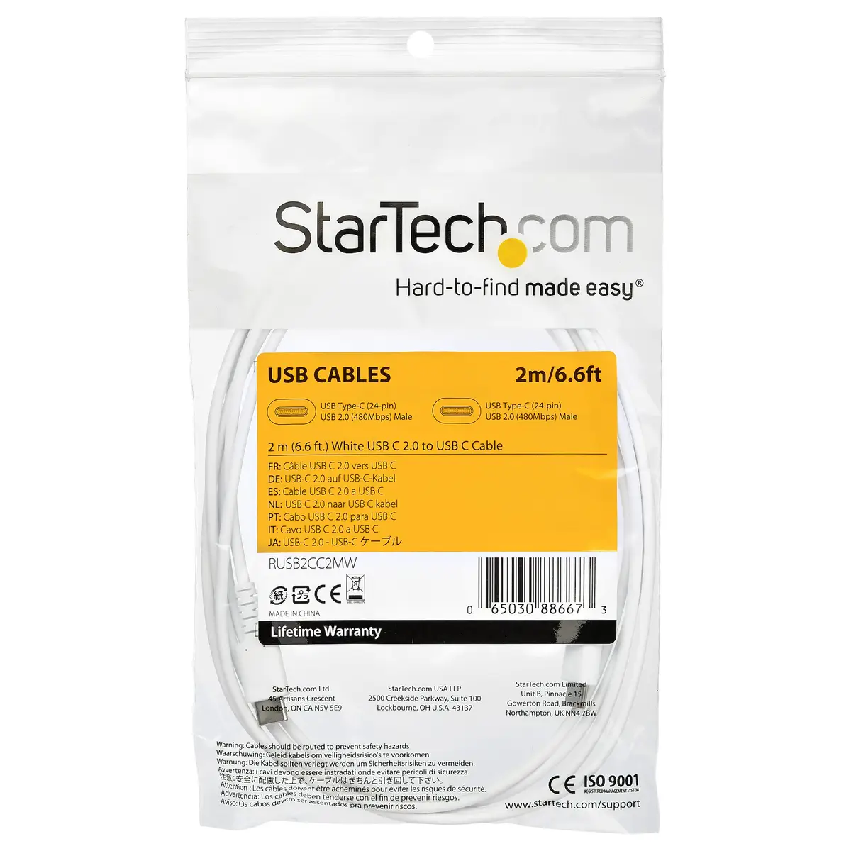 USB-C Kabel Stecker/Stecker Weiß 2 m