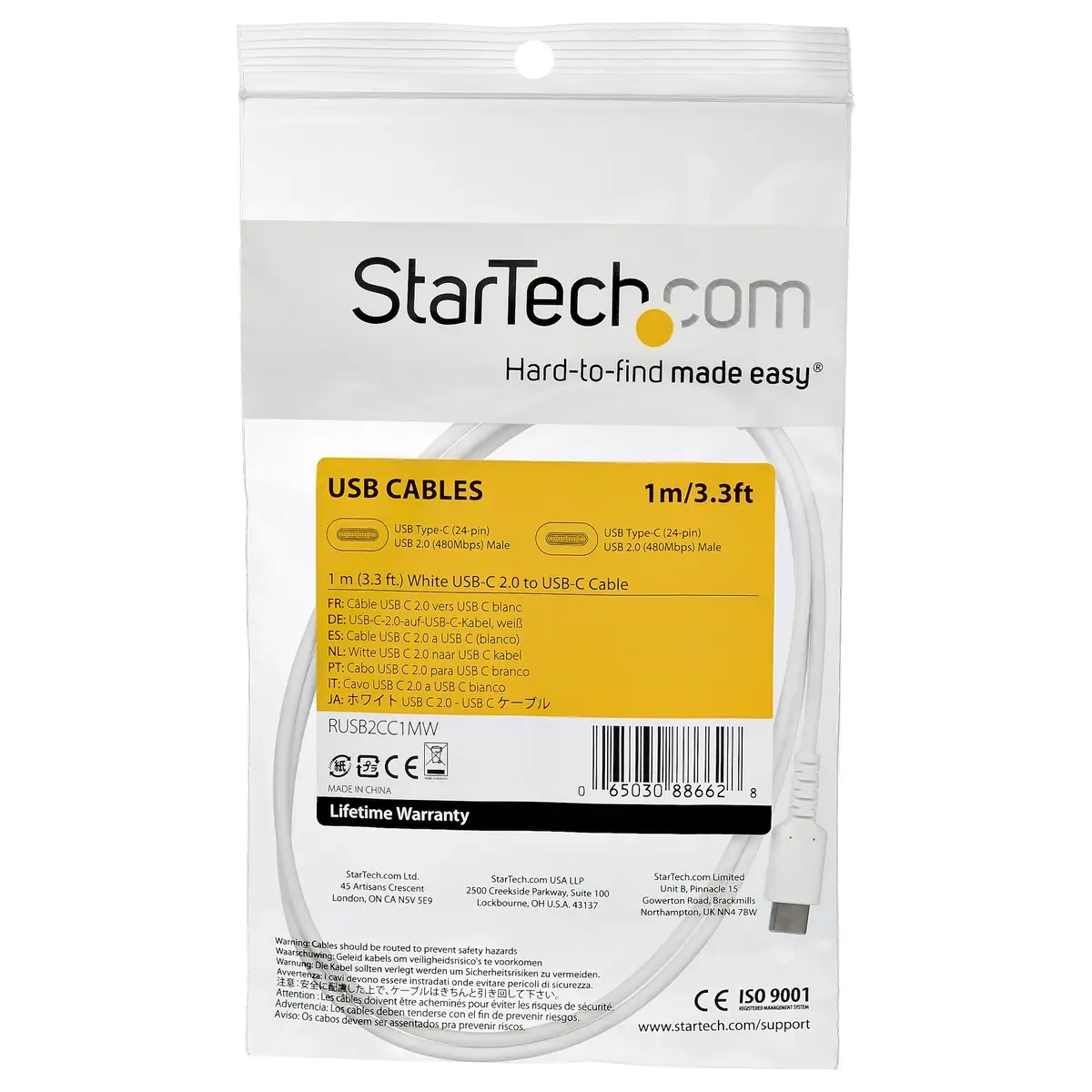 USB-C Kabel Stecker/Stecker Weiß 1 m