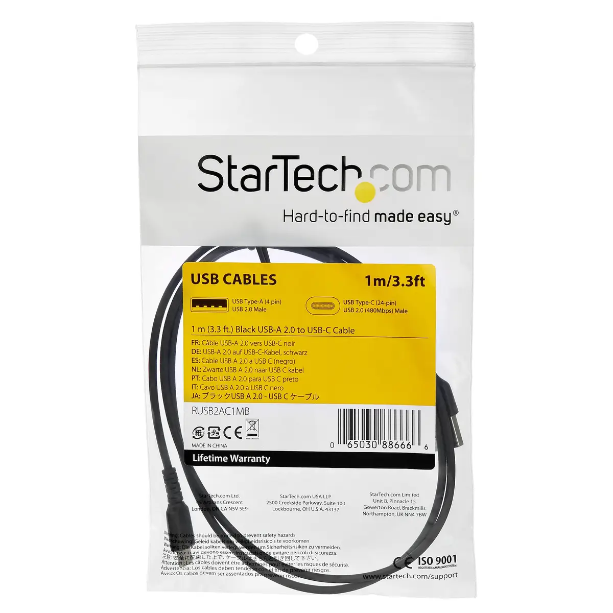 USB-C Kabel Stecker/Stecker Schwarz 1 m