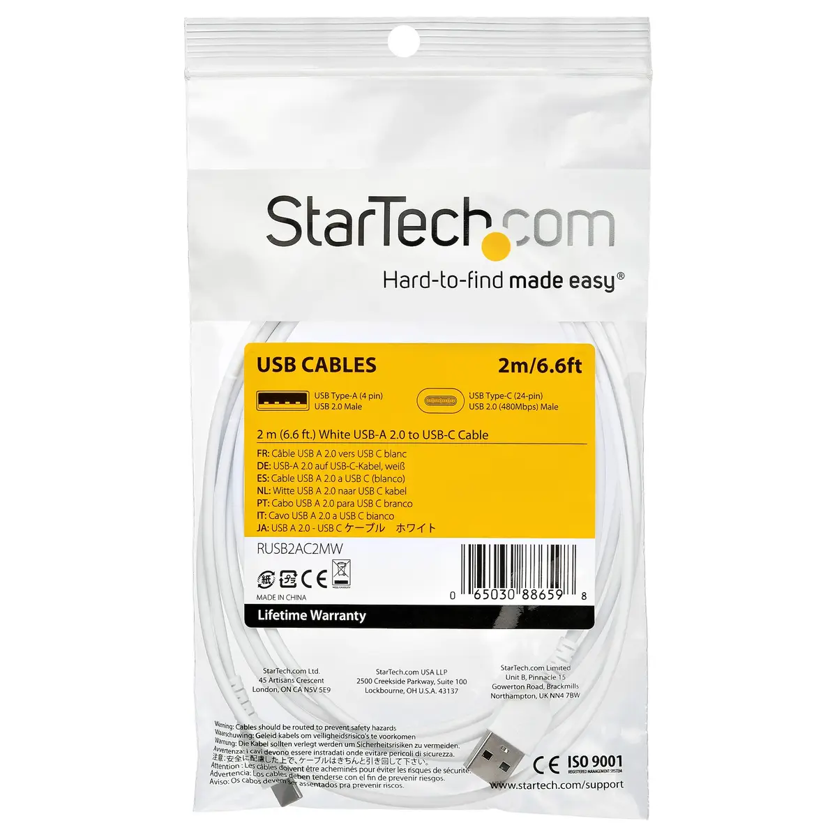 USB 2.0 auf USB-C Kabel Stecker/Stecker Weiß 2 m