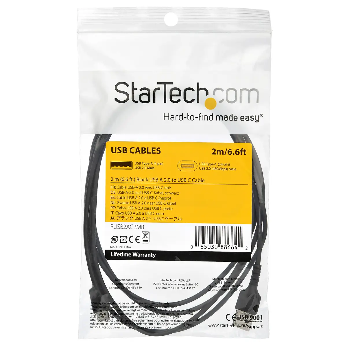 USB 2.0 auf USB-C Kabel Stecker/Stecker Schwarz 2 m