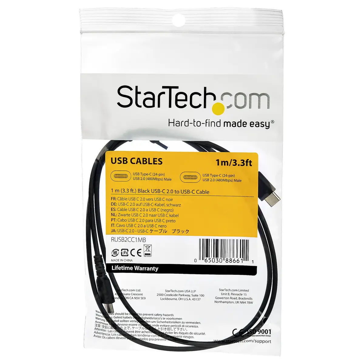 USB 2.0 zu USB-C Kabel Stecker/Stecker Schwarz 1 m
