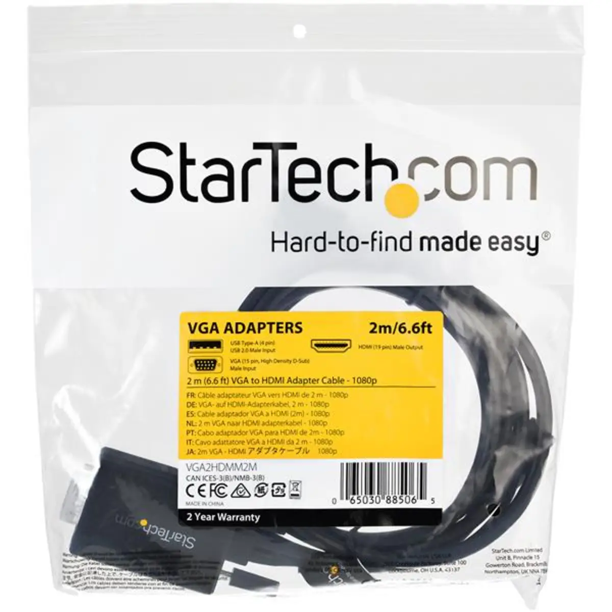 VGA auf HDMI/USB-Audio Adapterkabel Stecker/Stecker Schwarz 2m