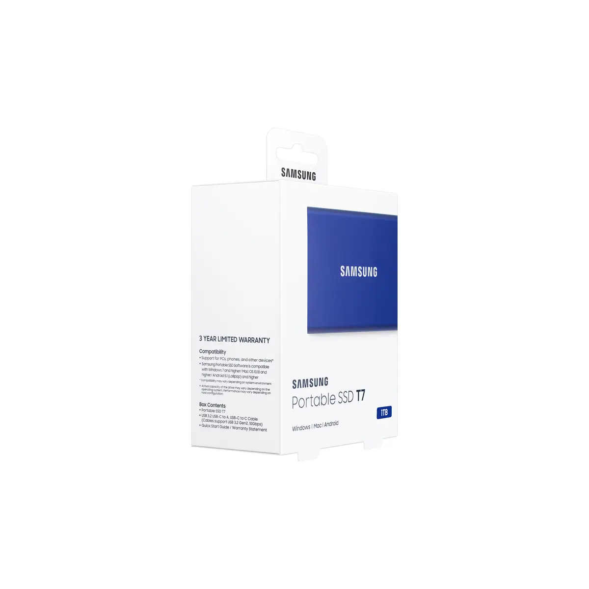 Portable SSD T7, 1 TB, USB Typ-C, 3.2 Gen 2 (3.1 Gen 2), 1050 MB/s, Passwortschutz, Blau