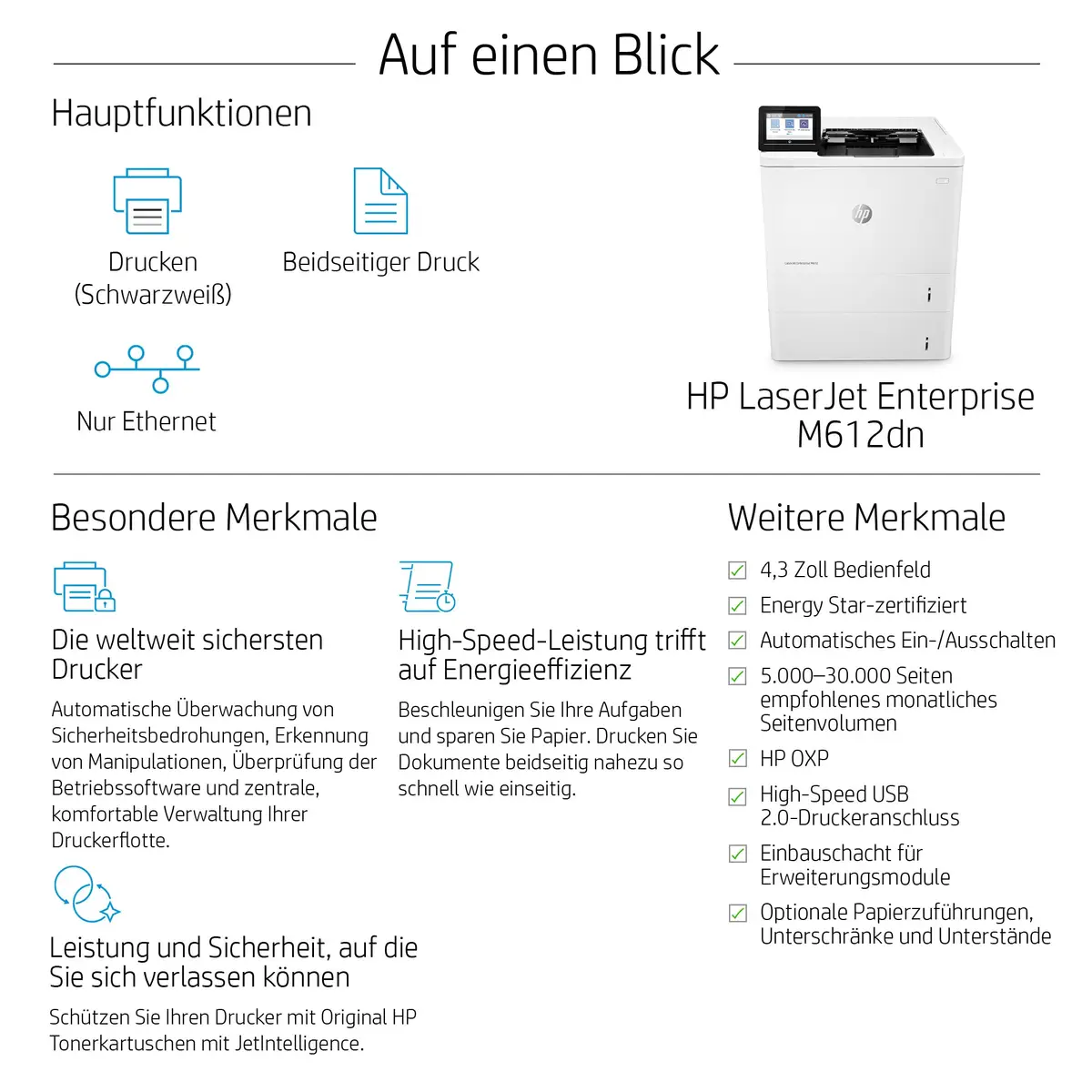 LaserJet Enterprise M612dn A4 S/W Laserdrucker 1200x1200dpi 71ppm Duplex