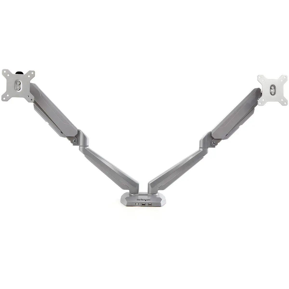 Doppel Monitorarm mit Schreibtischmontage Eingebaute USB und Audio Anschlüsse