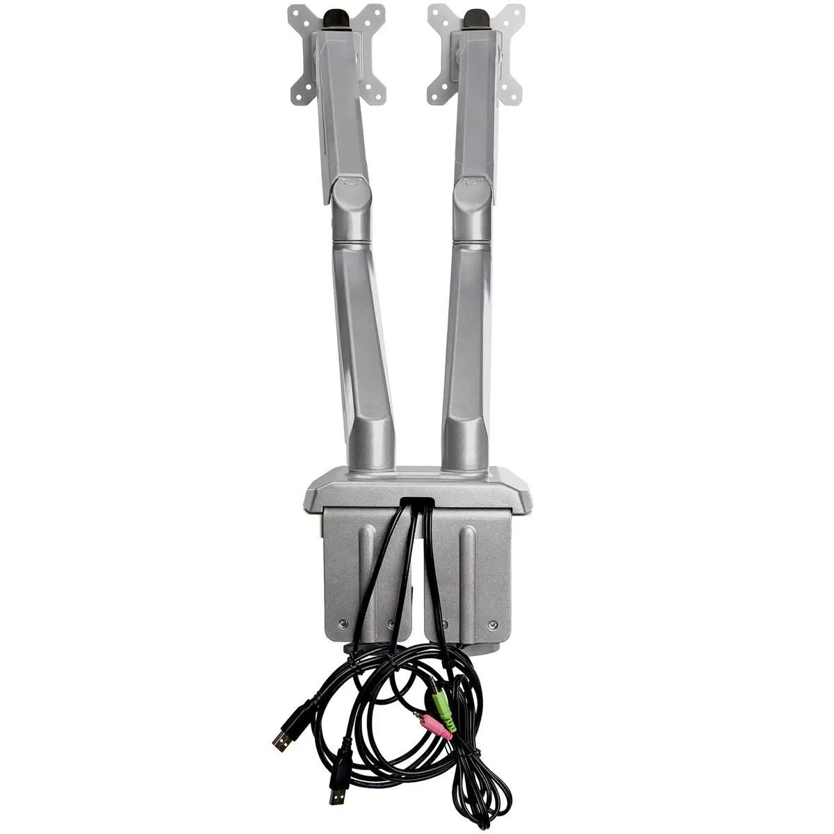 Doppel Monitorarm mit Schreibtischmontage Eingebaute USB und Audio Anschlüsse