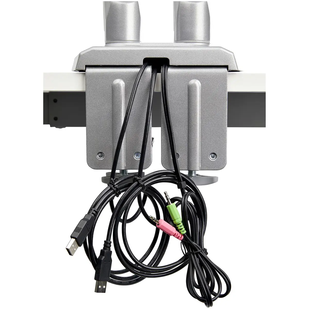 Doppel Monitorarm mit Schreibtischmontage Eingebaute USB und Audio Anschlüsse