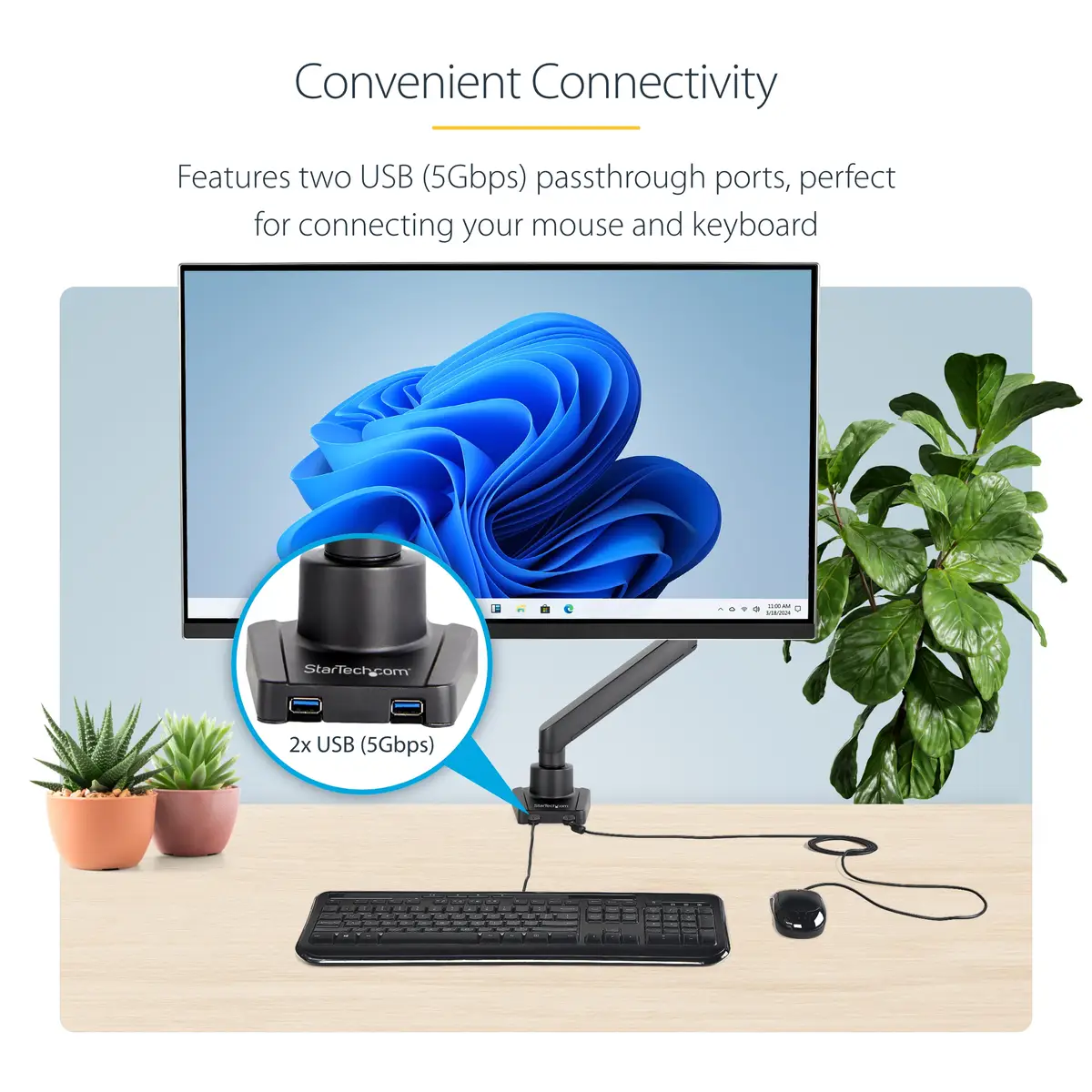 Monitorarm - 2 pass through USB 3.0 Ports - VESA 75x75 100x100