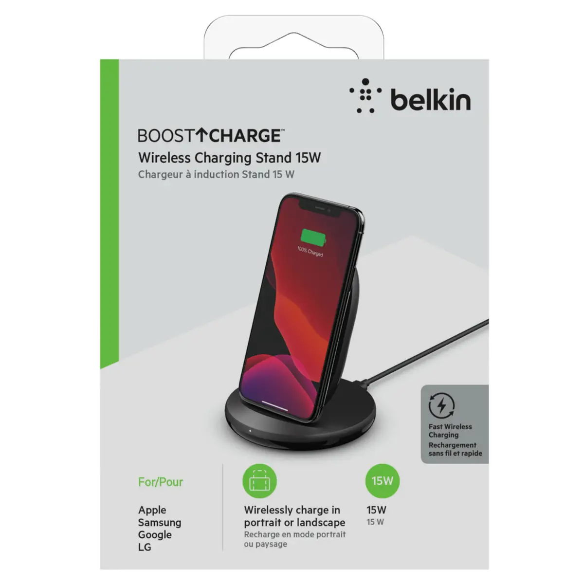Wireless BOOSTCHARGE 15W Stand inkl. Kabel + 24-W-Quick Charge 3.0-Netzteil, schwarz