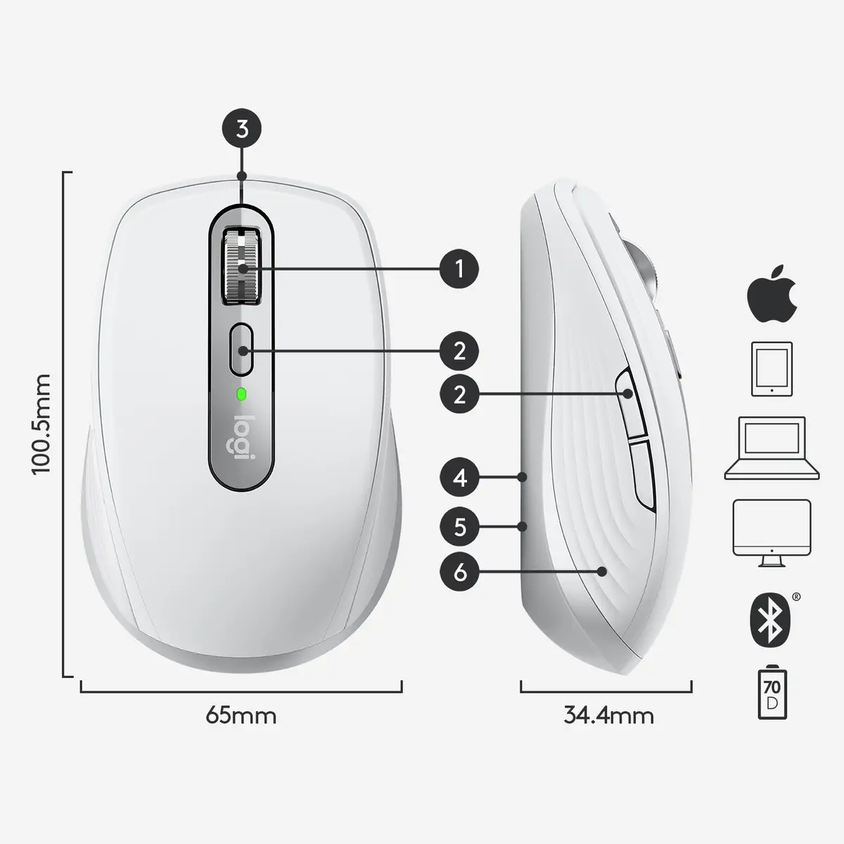 MX Anywhere 3 für MAC Wireless Bluetooth Maus Grau inkl. Wireless Empfänger