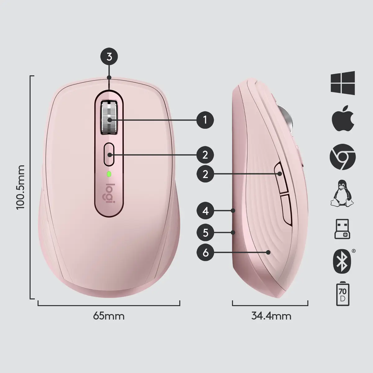 MX Anywhere 3 Wireless Bluetooth Pink inkl. Wireless Empfänger
