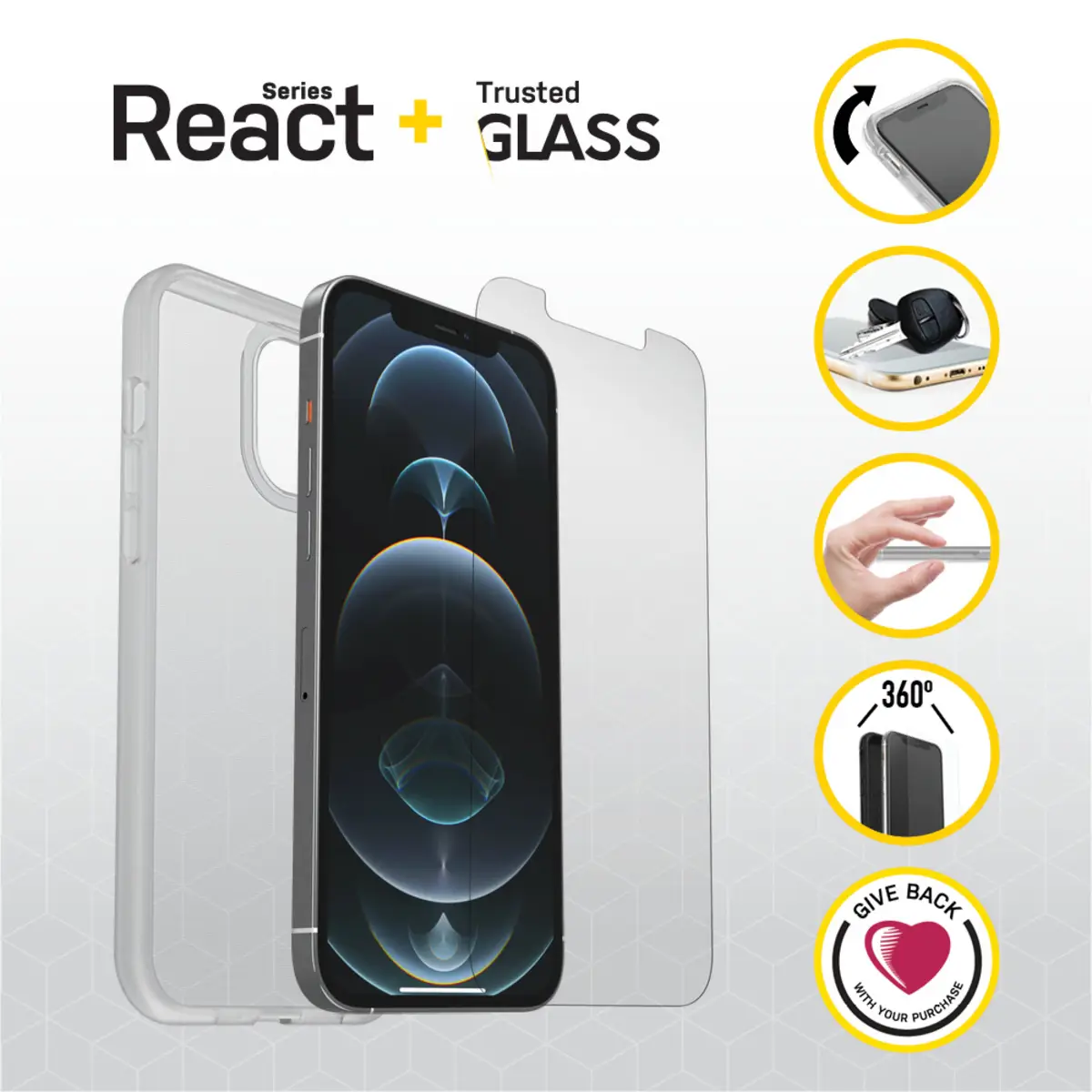 React + Trusted Glass iPhone 12 Pro Max, transparent