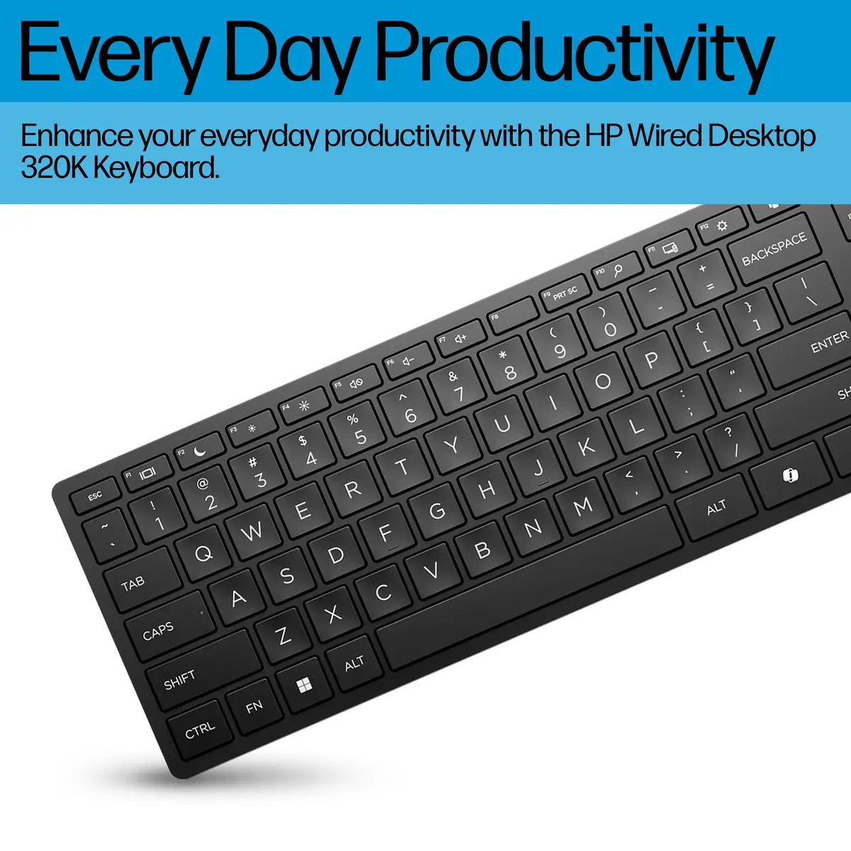 320K-Tastatur für Desktop-PC, kabelgebunden, Volle Größe (100%), Kabelgebunden, USB, Schwarz