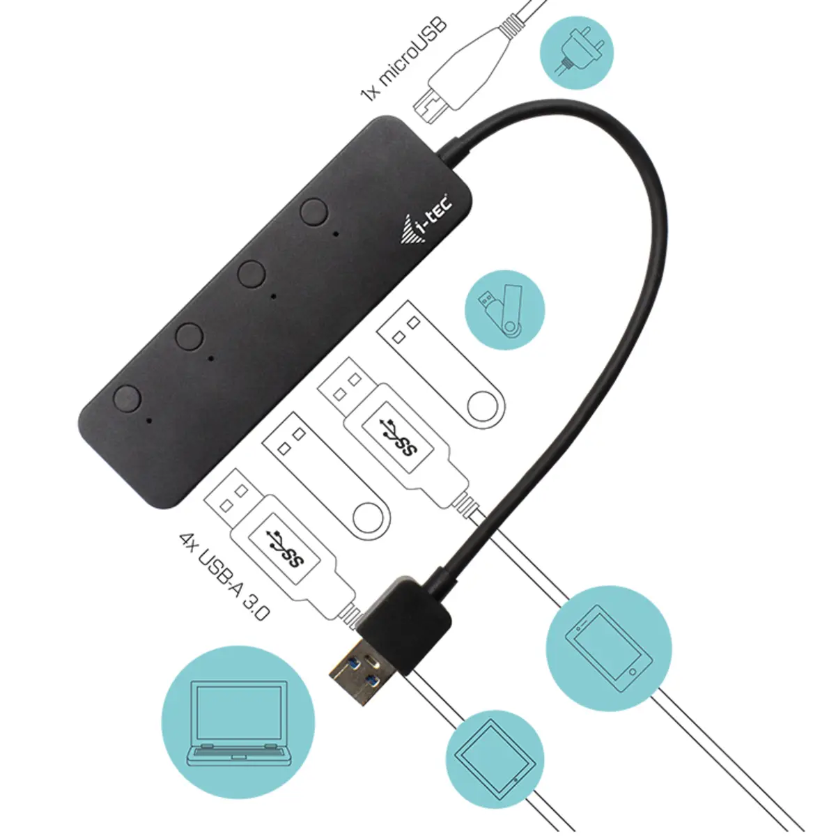 i-tec USB 3.0 Metal HUB 4 Port mit individuellen On/Off Switches