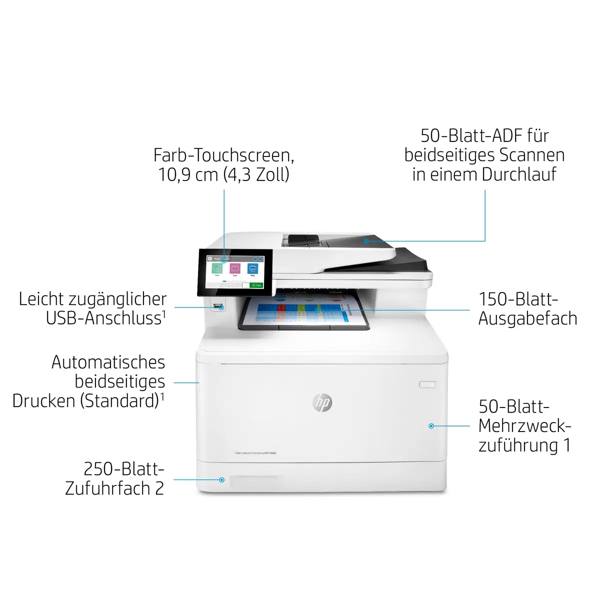 LaserJet Enterprise M480f A4 All-in-One Drucker/Scanner/Kopieren/Fax Farblaserdrucker Duplex