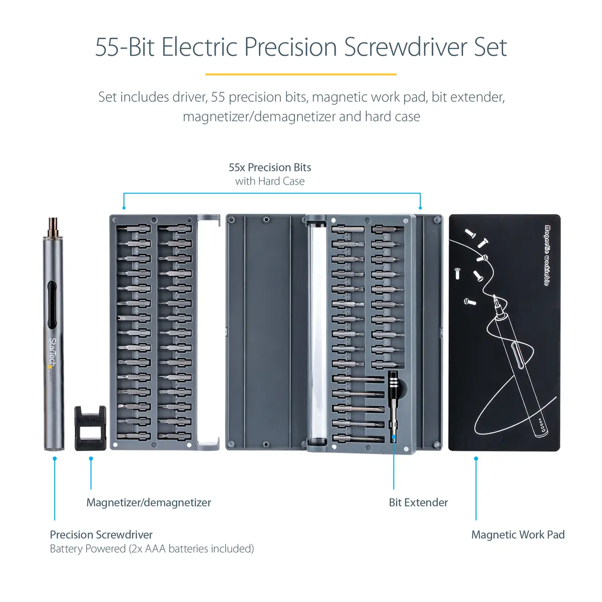 Elektrischer Mini-Schraubendreher Mini-Akkuschrauber 55 Bits Magnetisch