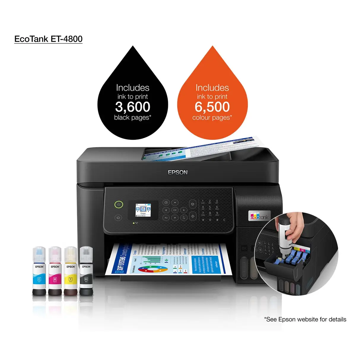 EcoTank ET-4800 A4 All-in-one Drucker/Scanner/Kopierer/Fax Tintenstrahldrucker Duplex,