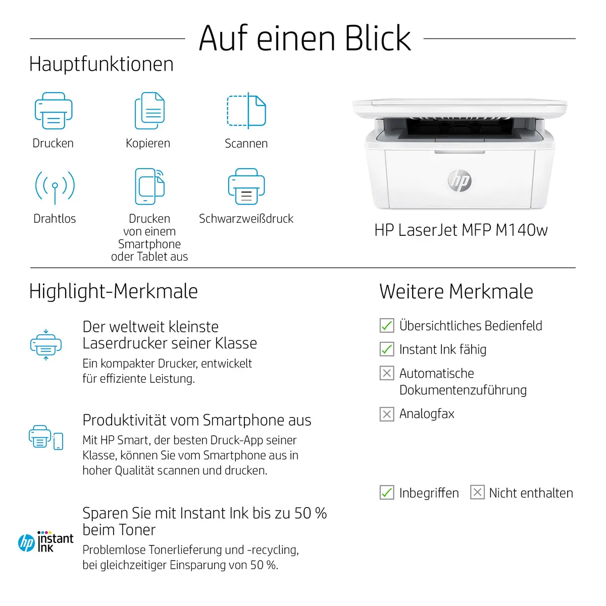 LaserJet MFP M140w A4 All-in-One Drucker/Scanner/Kopierer s/w Laserdrucker