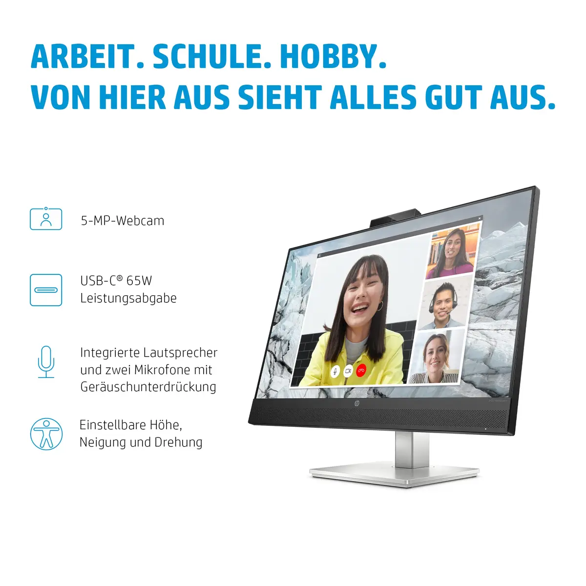 E27m G4 68,6 cm (27" ) QHD Conferencing-Monitor mit Docking-Features, Speaker & IR-Webcam