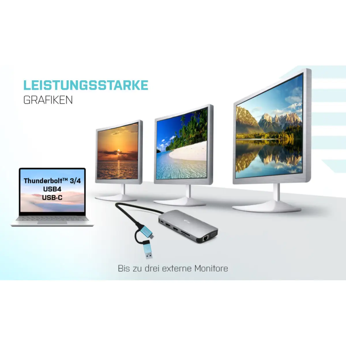 i-tec Nano Dock Dockingstation USB 3.0 / USB4 / Thunderbolt 4 VGA 2 x HDMI GigE