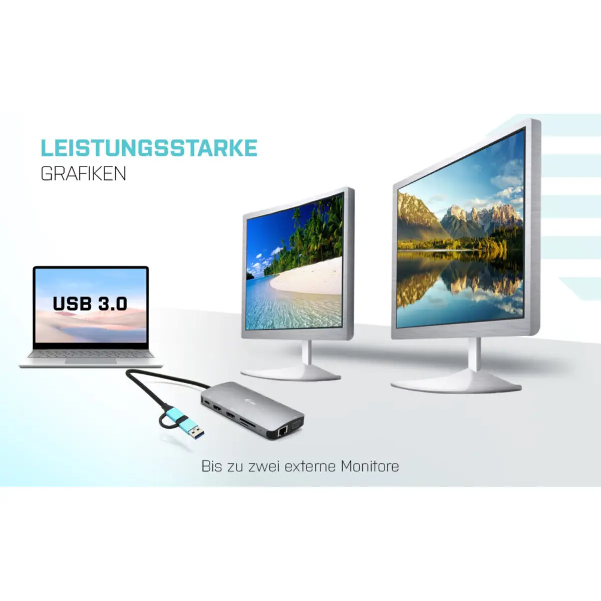 i-tec Nano Dock Dockingstation USB 3.0 / USB4 / Thunderbolt 4 VGA 2 x HDMI GigE