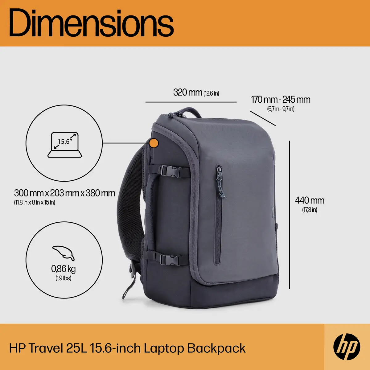 Travel 25 Liter 15,6 Zoll Laptop-Rucksack (Iron Grey), 39,6 cm (15.6"), 860 g