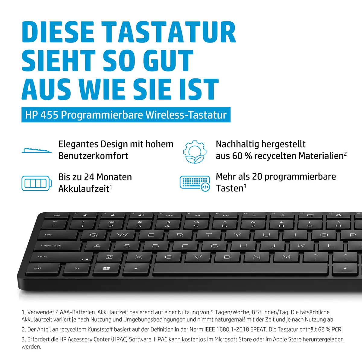 HP 455 Tastatur programmierbar kabellos Layout Deutsch Schwarz (12er Pack)