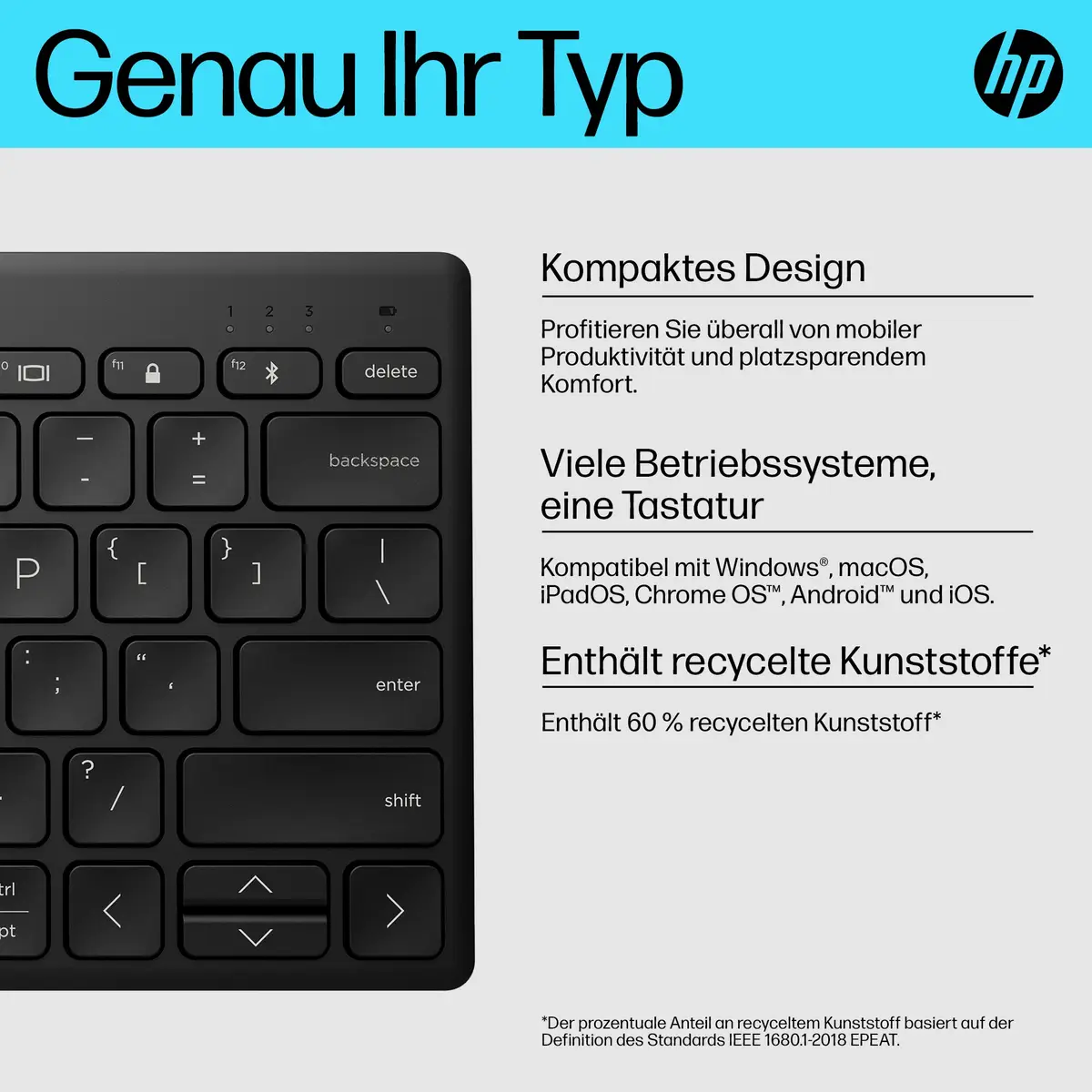 355 Compact Multi-Device Wireless Tastatur Layout Deutsch Schwarz