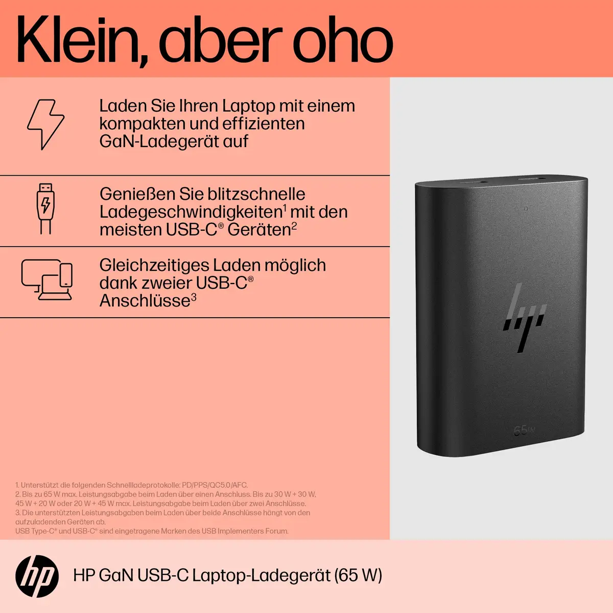 HP GaN USB-C Laptop Charger 65 Watt