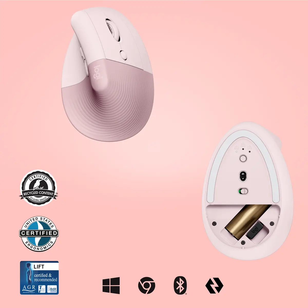 Lift Vertical Ergonomic Mouse - Vertikale Maus - rosé