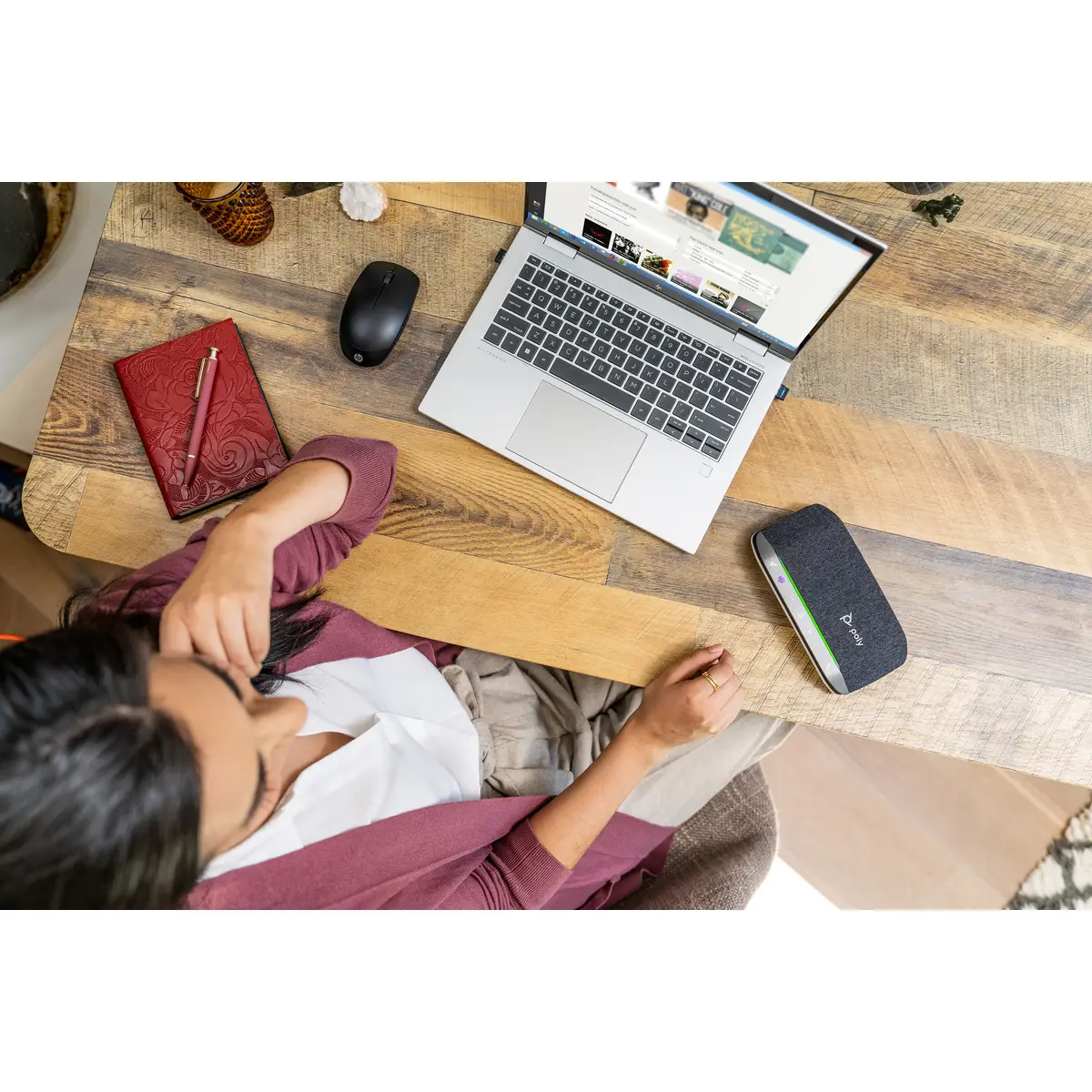 POLY Sync 20+ USB-C Freisprecheinrichtung für Microsoft Teams zertifiziert Mobiltelefon/PC Schwarz Silber 55 dB 0,715m IP64 Tasten Berührung