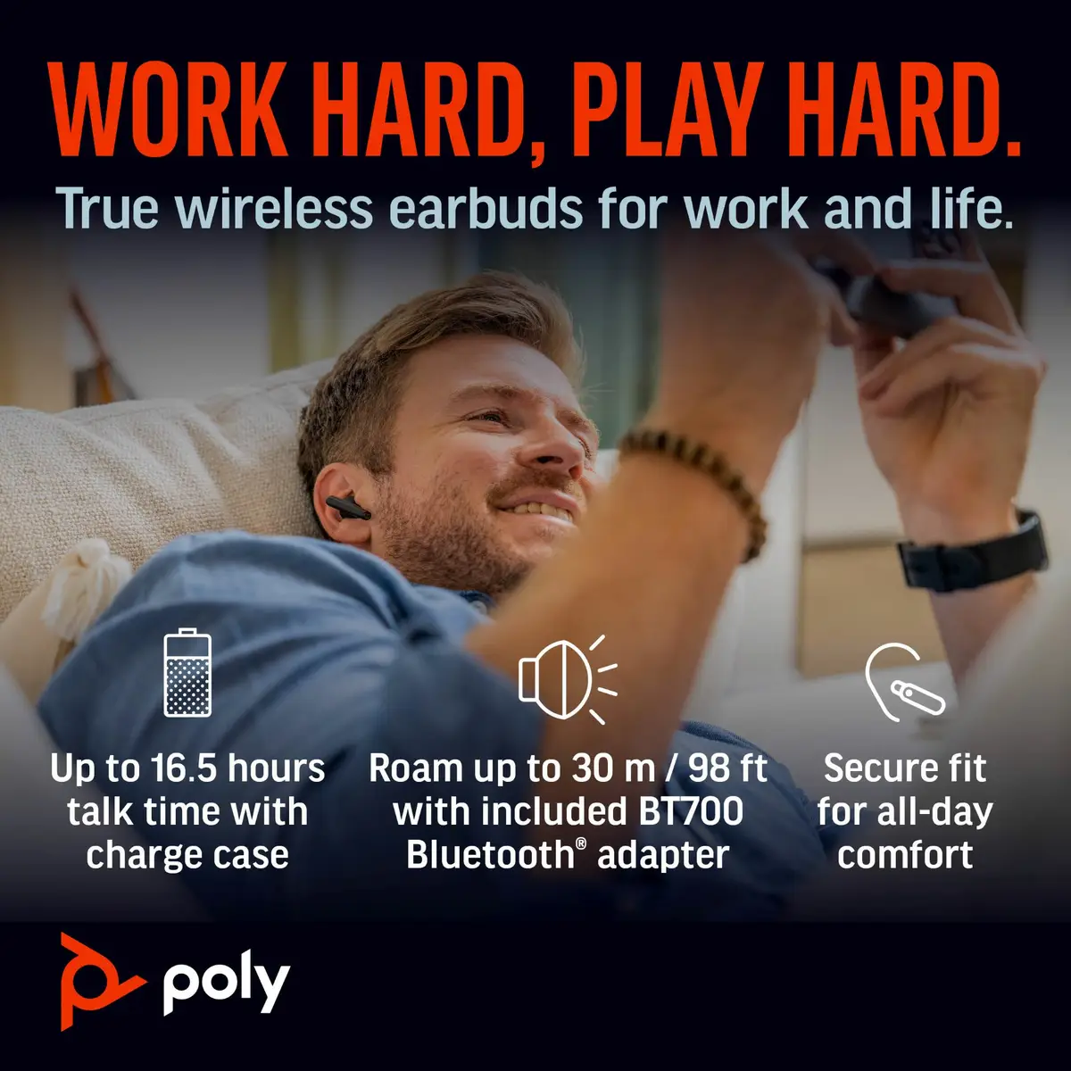 POLY Voyager Free 60+ Kopfhörer Kabellos im Ohr Büro/Callcenter Bluetooth Schwarz