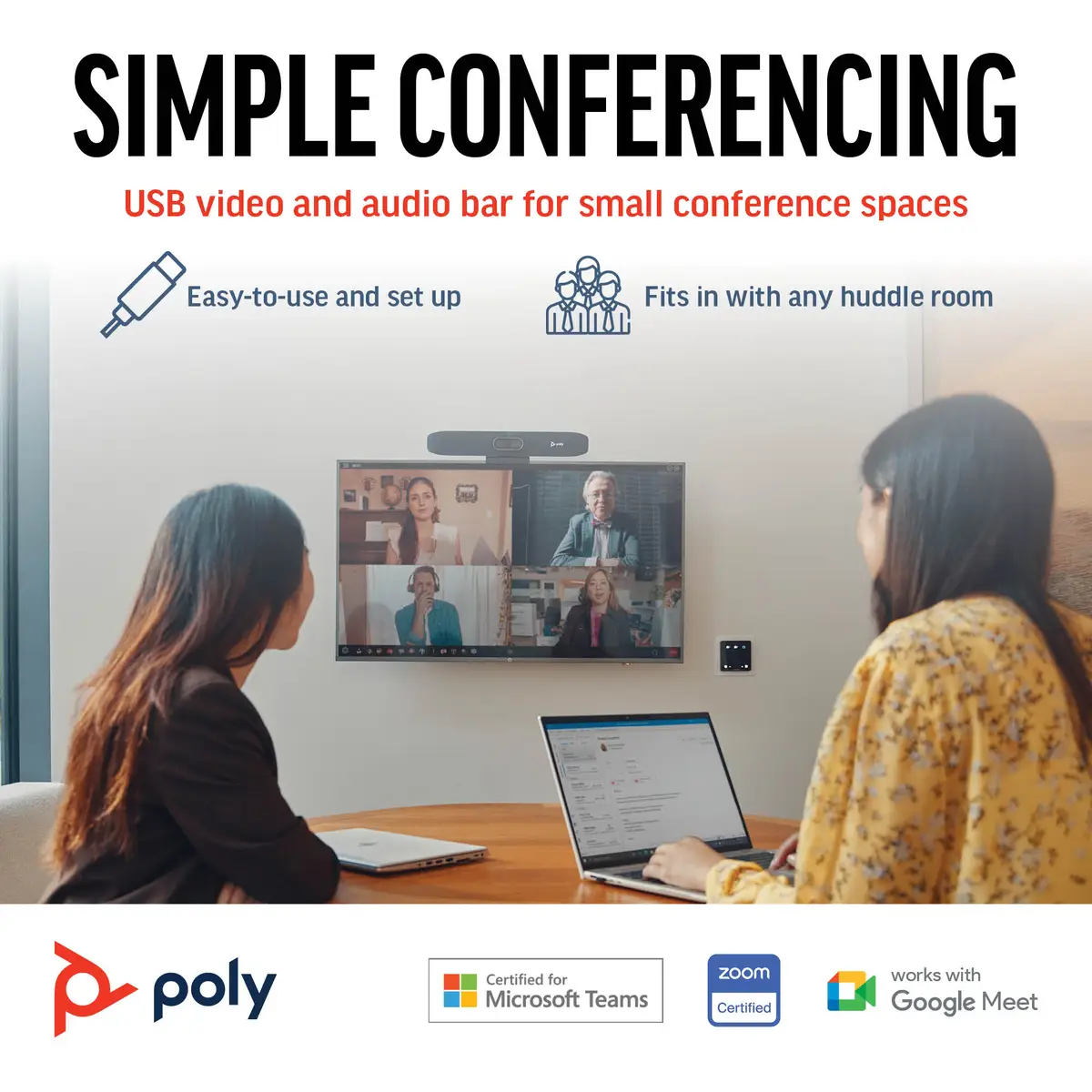 Poly Studio R30 Videobar Zoom Certified, Zertifiziert für Microsoft Teams Sand