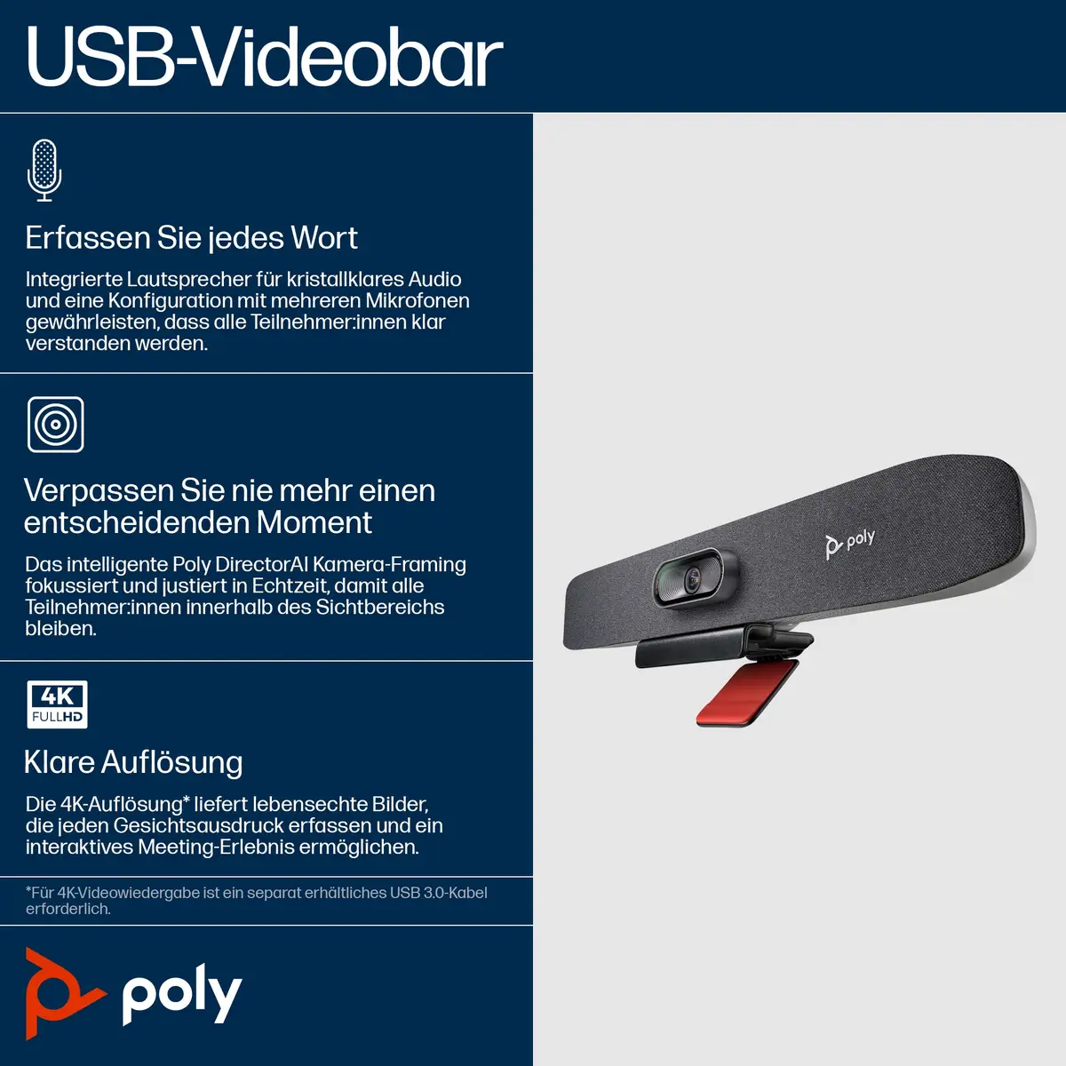 Poly Studio R30 Videobar Zoom Certified, Zertifiziert für Microsoft Teams Sand