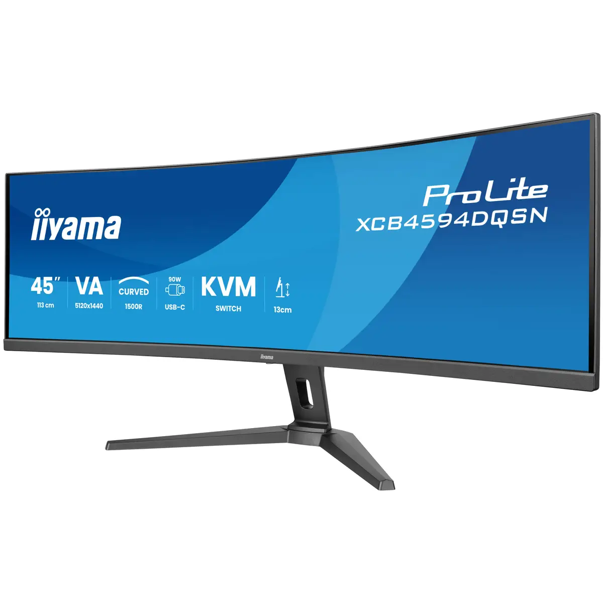 ProLite XCB4594DQSN-B1 LED-Monitor gebogen 113cm 44,5" 5120x1440 Dual Quad HD 165 Hz VA 450 cd/m² 3000:1 HDR400 0.8 ms 2xHDMI DisplayPort USB-C Lautsprecher Schwarz Matte