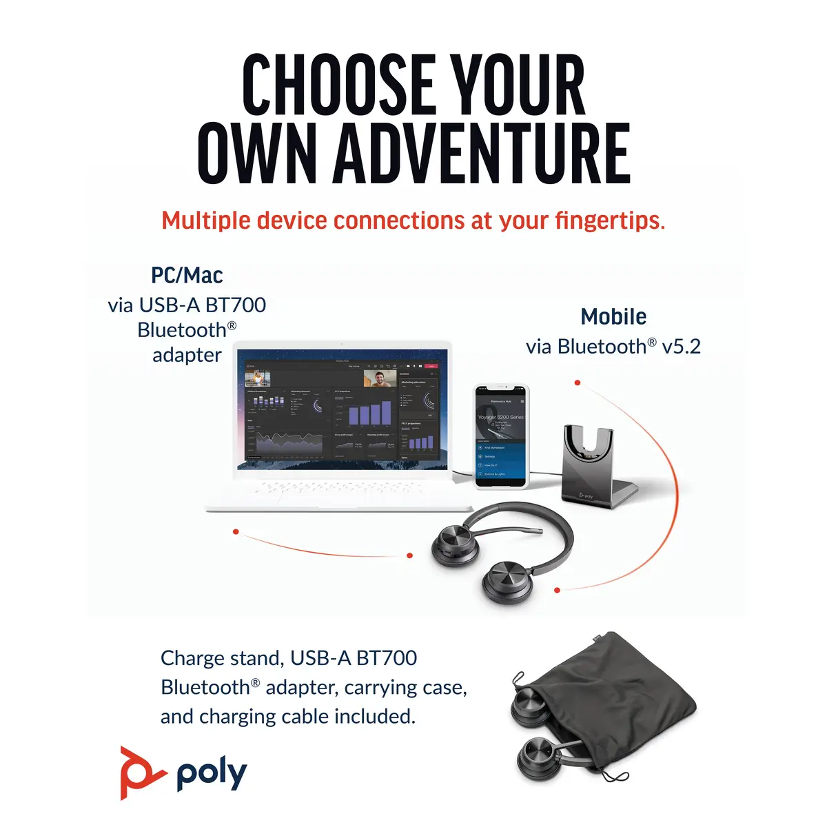 Poly Voyager 4320 UC Kopfhörer mit USB Typ-A Bluetooth Ladestation Schwarz