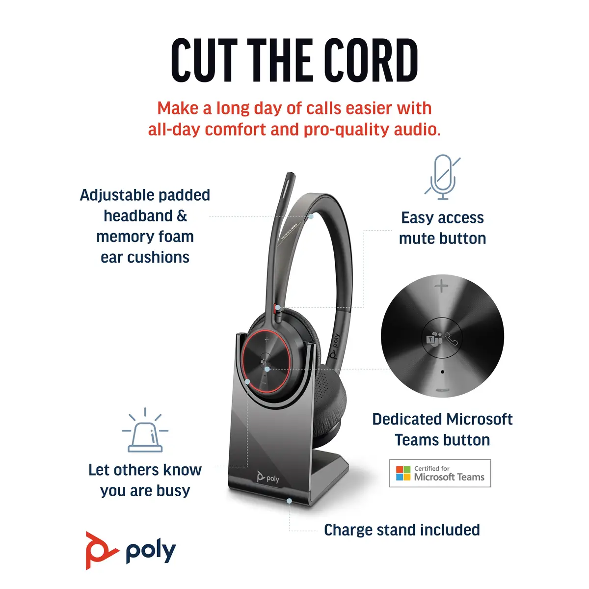 Poly Voyager 4320 UC Kopfhörer mit USB Typ-A Bluetooth Ladestation Schwarz