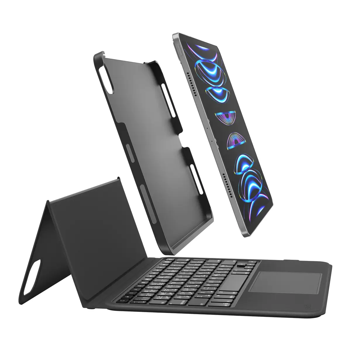 Everyday Tastatur und Schutzhülle mit Halterung mit Touchpad hinterleuchtet kabellos Bluetooth für Apple 10.9-inch iPad Air Wi-Fi Wi-Fi + Cellular 11-inch iPad Pro Wi-Fi Wi-Fi + Cellular Schwarz