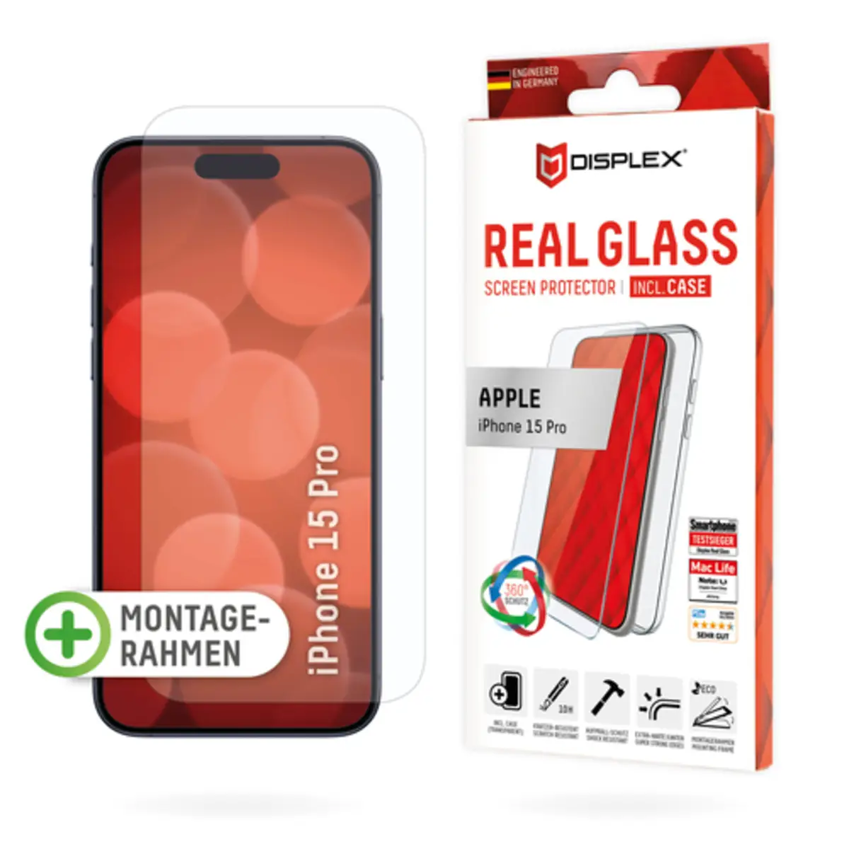 Real Glass + Case für Apple iPhone 15 Pro